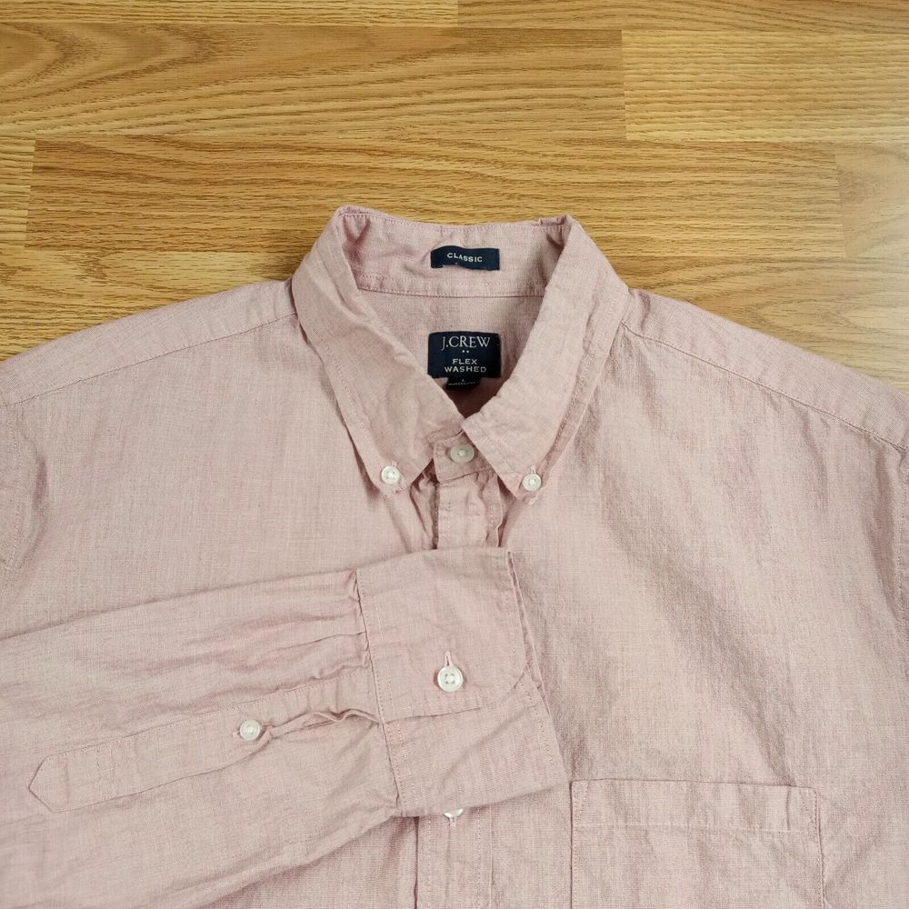 J Crew Shirt Mens Large Pink Button Up Long Sleeve Classic Flex Washed Cotton Bl
